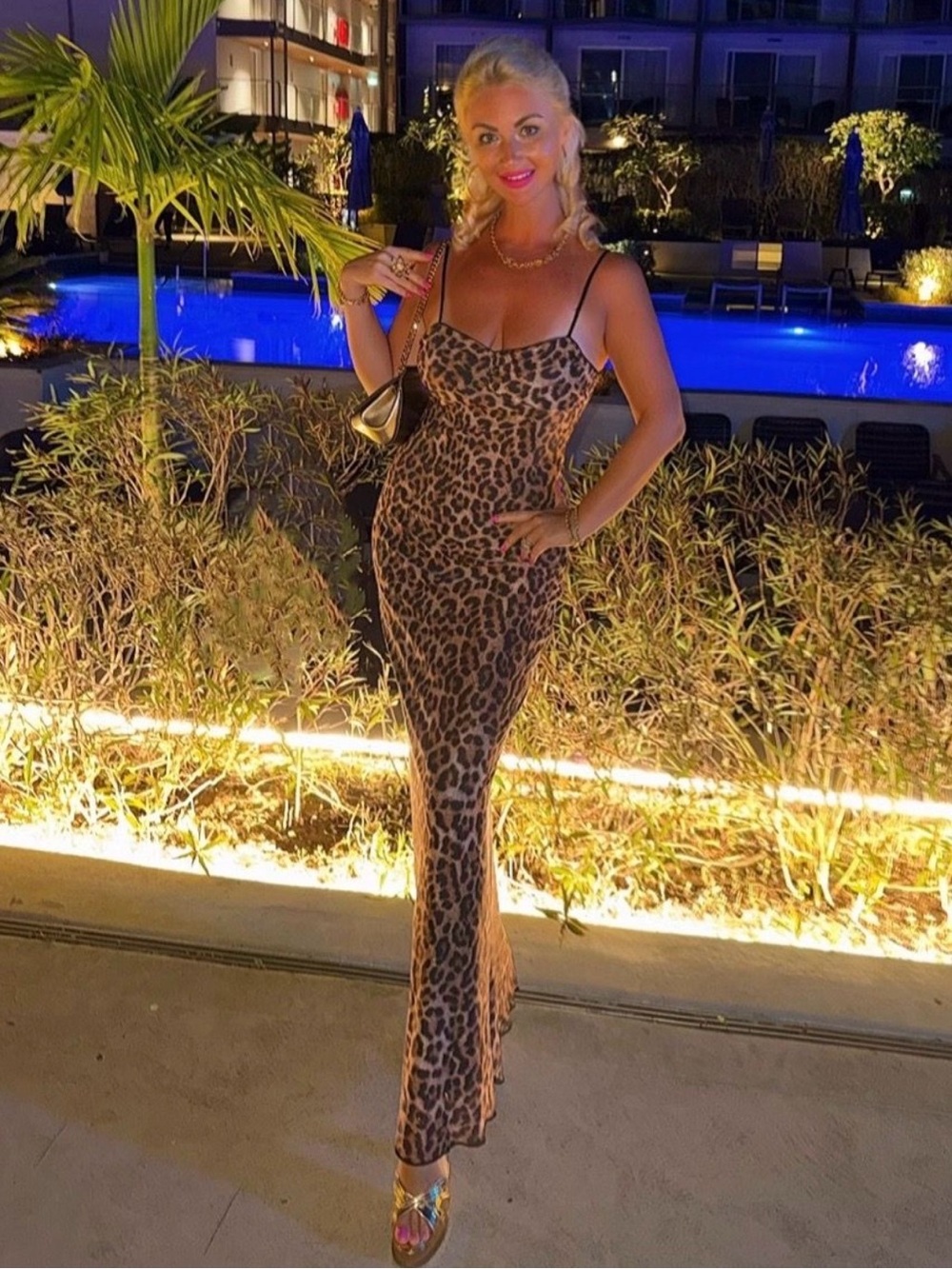 Leopard Print Bodycon Maxi Dress - Brown